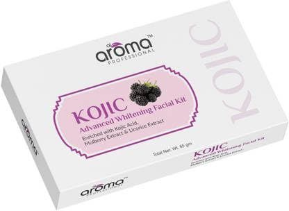 AROMA PROFESSIONAL Kojic Advanced Whitening Facial Kit | Kojic Acid, Mulberry & Licorice | Skin Brightening, Anti-Pigmentation, Tan Removal Facial Kit | 7 Step Whitening Facial for Glowing Skin (63 gm)