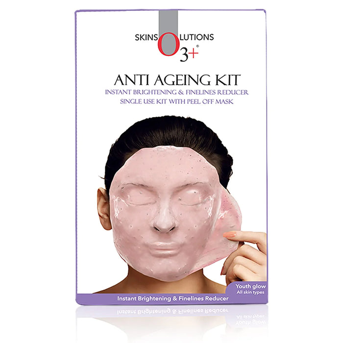O3+ SKINS LUTIONS ANTI AGEING KIT INSTANT BRIGHTENING & FINELINE REDUCER SINGLE USE KIT WITH PEEL OFF MASK