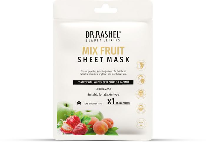 DR.RASHEL Mix Fruit Face Sheet Mask With Serum For Women and Men | All Skin Types | Soft and Healthy Skin | Deep Cleansing & Oil Control | Repairing & Nourishment | Soothing And Hydrating | Paraben Free