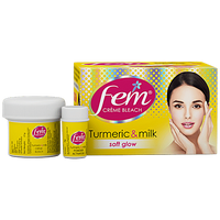 Fem Crème Bleach - Turmeric & Milk, Soft Glow, All Skin Types, No Added Silicones, No Added Parabens, 8 g