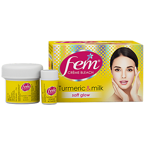 Fem Crème Bleach - Turmeric & Milk, Soft Glow, All Skin Types, No Added Silicones, No Added Parabens, 8 g