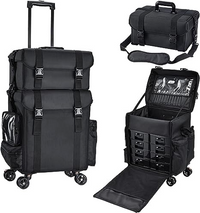 Vanity For Multi Function Artist Rolling Trolley Makeup Beauty Train Case Cosmetic Organizer(Black)