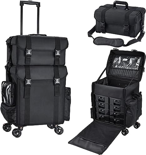 Vanity For Multi Function Artist Rolling Trolley Makeup Beauty Train Case Cosmetic Organizer(Black)