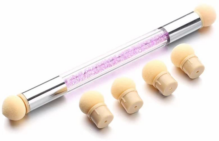 SHILLS PROFESSIONAL S Double-Headed Gradient Brushes Acrylic Rhinestone Handle Sponge Nail Art Brush For Ombre Gradient Nails Manicure Tool Pink