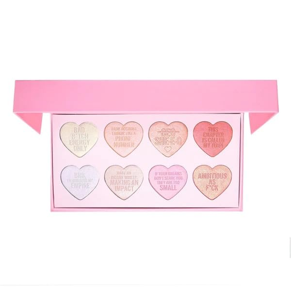 Beautyenzo Everyday Mood CEO Highlighter Palette | 8 Pink & Peach Shimmer Shades | Luminous Face & Body Glow Kit | Buildable, Weightless Formula with Empowering Heart-Shaped Pans | Cruelty-Free Makeup