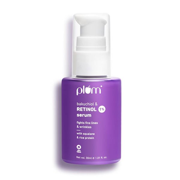 Plum 1% Retinol Anti-Aging Night Face Serum with Bakuchiol | Boosts Collagen, Reduces Fine Lines & Wrinkles | Retinol Serum for Face | for Women & Men | Beginner-Friendly | Suits All Skin Types | 30ml