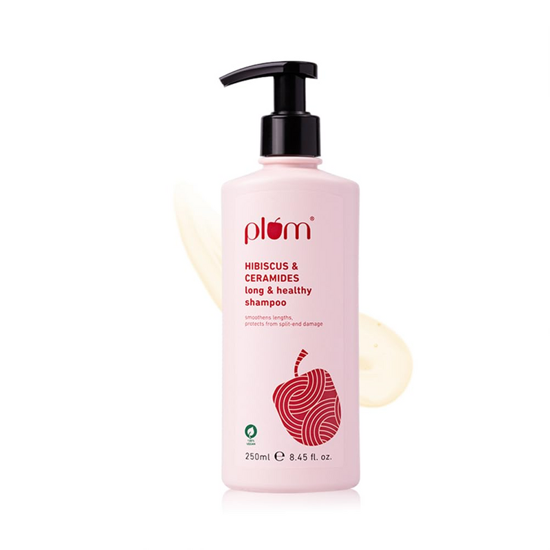 Plum Hibiscus & Ceramides Long & Healthy Shampoo | Hydrates & Conditions Hair, Prevents Split Ends |Contains Hibiscus Extracts, Ceramides |100% Vegan | 250ml