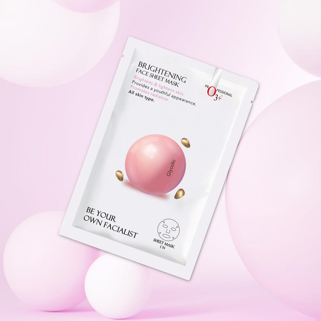 O3+ Facialist Brightening Face Sheet Mask With Glycolic (30g), Reduces Uneven Skin Tone | Brightens And Lightens Skin | For All Skin Type