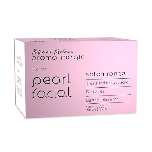 Aroma Magic 7 step Pearl Facial Kit Salon Range | Anti-Acne, Detox & Lighten blemishes | Pearl Bhasma, Seaweed Extracts | Oily & Acne Prone Skin | 5 Single Use Kit Set | Pack of 1