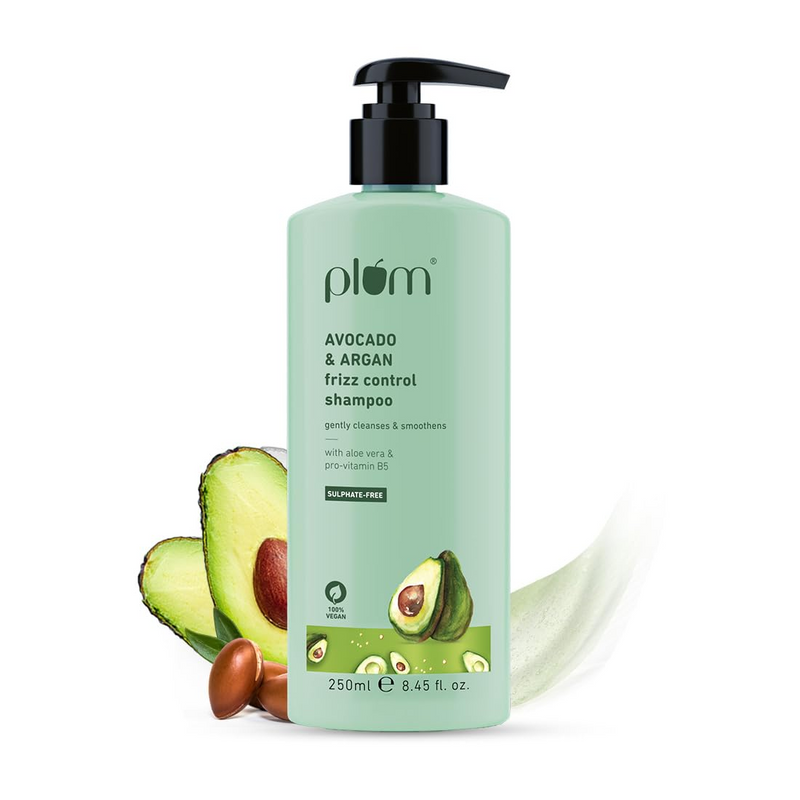 Plum Avocado & Argan Frizz Control Shampoo | for Curly, Wavy & Frizzy Hair | Sulphate & Parabens Free | with Aloe Vera Extract | Reduces Frizz, Retains Moisture & Conditions Strands | 250ml
