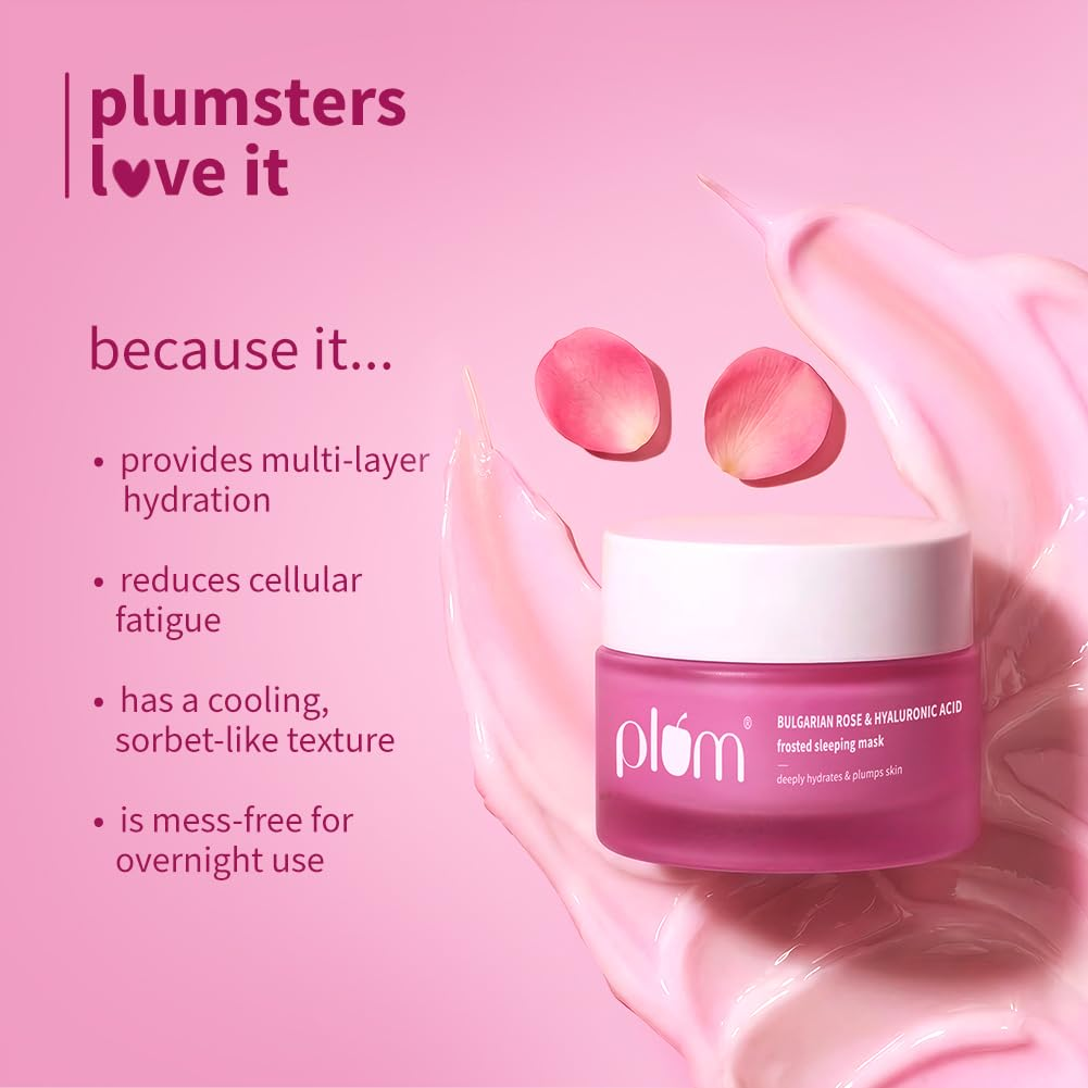 Plum Bulgarian Rose & Hyaluronic Acid Frosted Sleeping Mask | Overnight Hydration| Mattifying sorbet texture | 50g