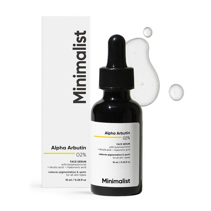 Minimalist Dark Spots Removal Serum with 2% Alpha Arbutin for Hyperpigmentation | Suitable for All Skin Type | Face Serum for Blemishes, Acne Marks & Tanning with Hyaluronic Acid & Butylresorcinol  | For Women & Men | 30 ml