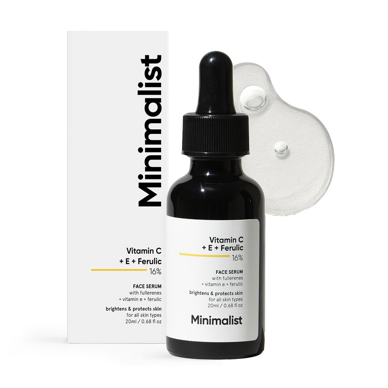 Minimalist 16% Vitamin C Face Serum – Brightening & Glow-Boosting Formula with Vitamin E, Ferulic Acid & Fullerenes, Antioxidant Boost for Radiant Skin (20 ml)