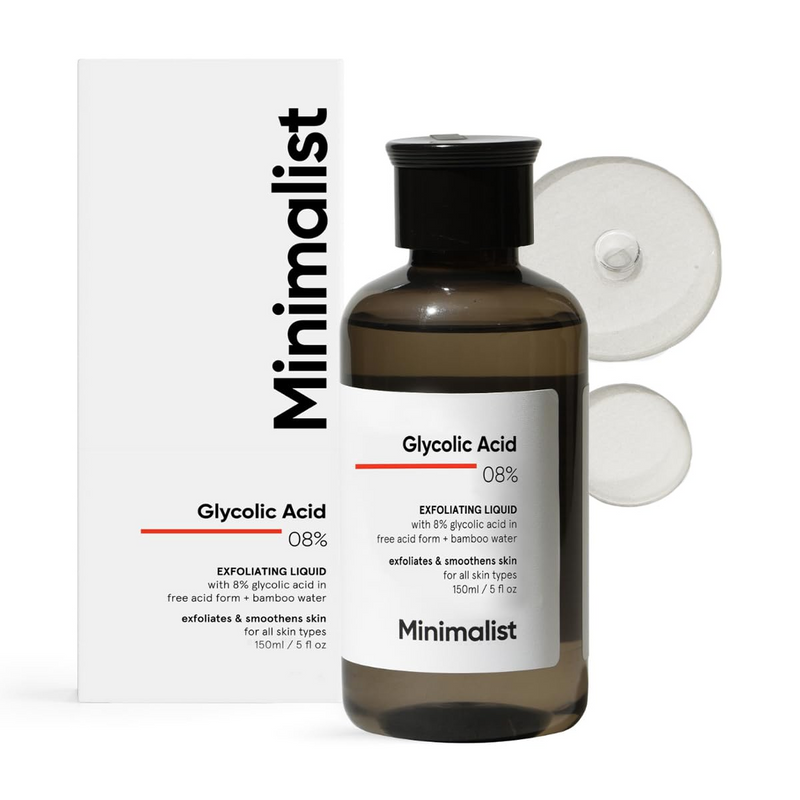 Minimalist 8% Glycolic Acid Toner For Glowing Skin | Multi-functional Exfoliating Toner With Bamboo Water for Body, Face, Underarms & Scalp | For Women & Men | 150 ml