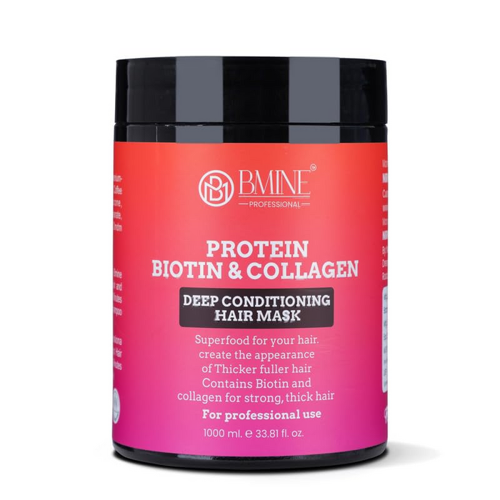 BMINE Biotin Protein & Collagen Hair Repairing Mask For Strong and Thick Hair | Restores Dry & Damaged Hair | For all hair types | Hair Mask for Men & Women 1000 ML
