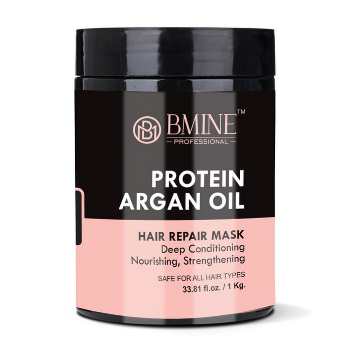 BMINE Argan oil Protein Hair Mask For Deep Conditioning and Nourishing | Restores Dry & Damaged Hair | For all hair types | Hair Mask for Men & Women 1000 ML