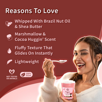 Plum BodyLovin' Marshmallow Melt Body Butter | Shea Butter & Brazil Nut Oil for Deep Moisturization | Non-Greasy & Lightweight | Buttery Soft, Smooth & Moisturised Skin | For Dry To Very Dry Skin | Cozy Cocoa Fragrance | 180gm