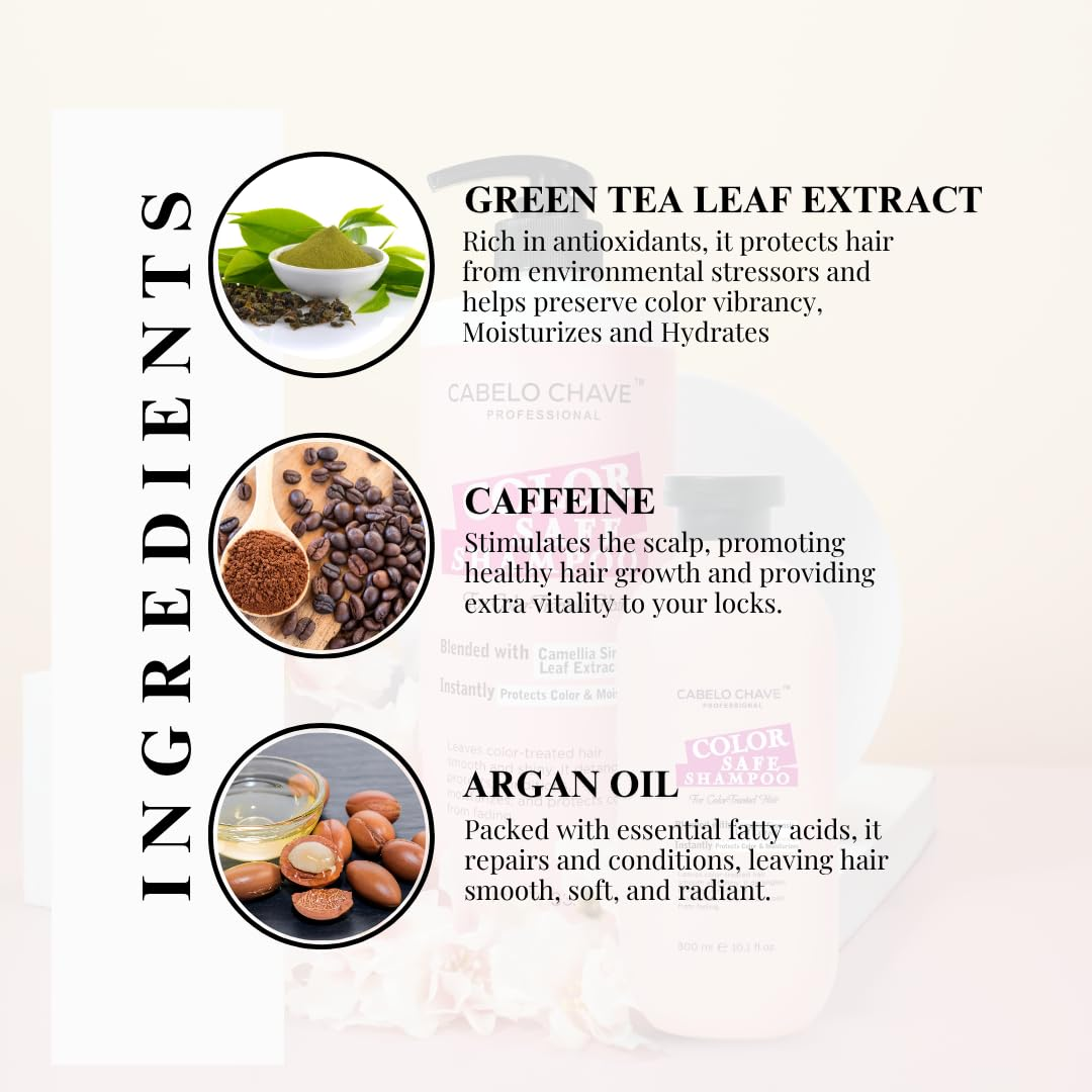 CABELO CHAVE PROFESSIONAL Color Safe Hair Shampoo | For Color-Treated & Chemically Treated Hair | With Camellia Sinensis Leaf Extract | Protects Color, Hydrates & Moisturizes | 300ml