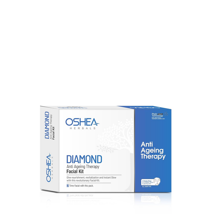 Oshea Herbals Diamond Anti Ageing Therapy Facial Kit for All Skin Types | Nourishes & Revitalizes for Instant Glow | Enriched with Almond, Lemon & Olive Extracts 64g