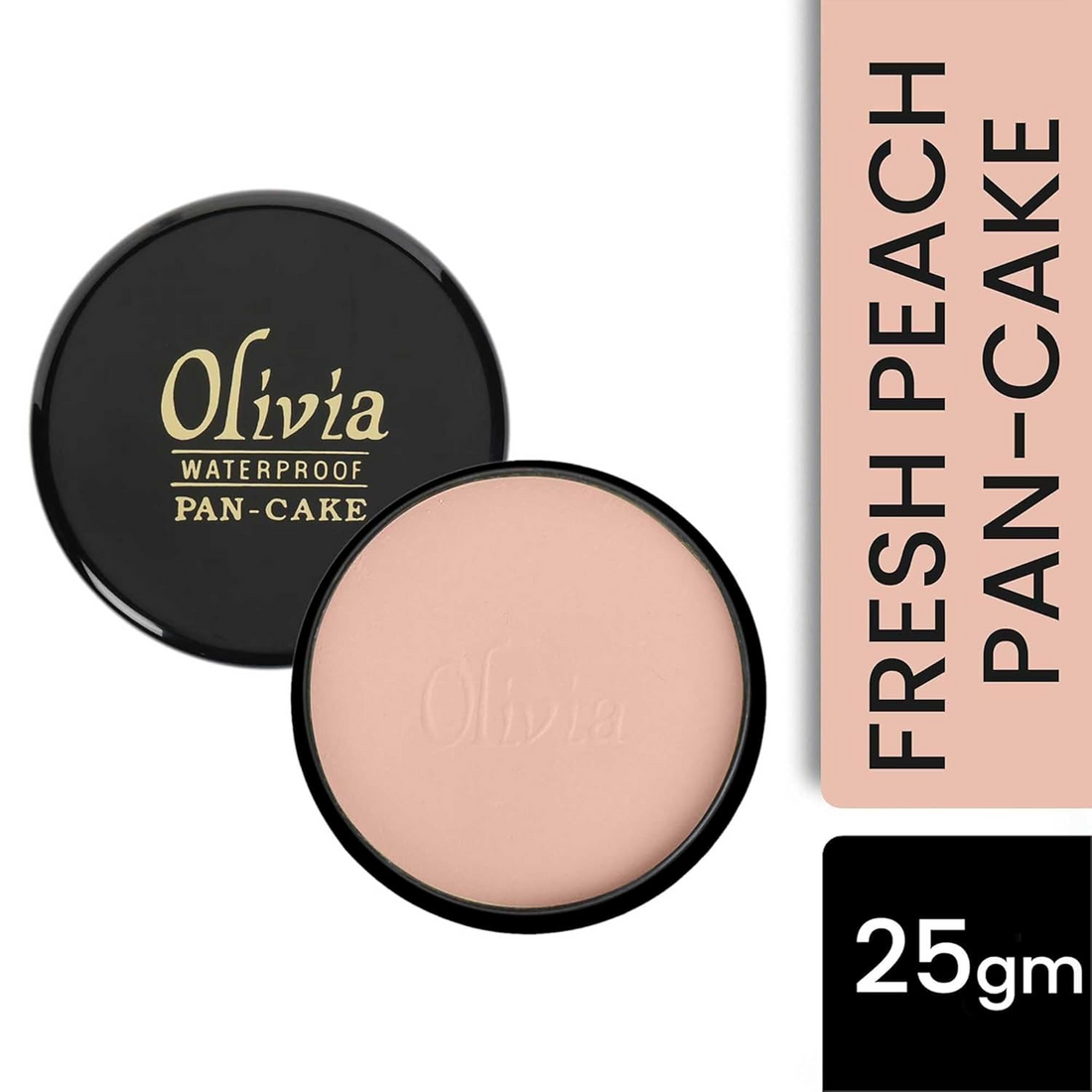 Olivia Pan Cake 100% Waterproof 25g | Full Coverage Makeup Base | Smudge-Proof & Sweat-Resistant | Long-Lasting Velvety Finish | Hides Blemishes | For All Skin Types | Fresh Peach - 23