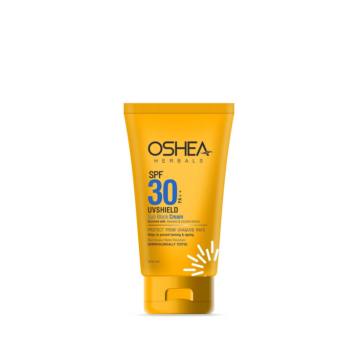 Oshea Herbals UVShield Sunscreen SPF 30 PA++ For All Skin Types | Non Greasy & Water Resistant | UVA & UVB Protection, Prevents Tanning & Ageing | Enriched with Aloe Vera & Licorice Extract - 120g