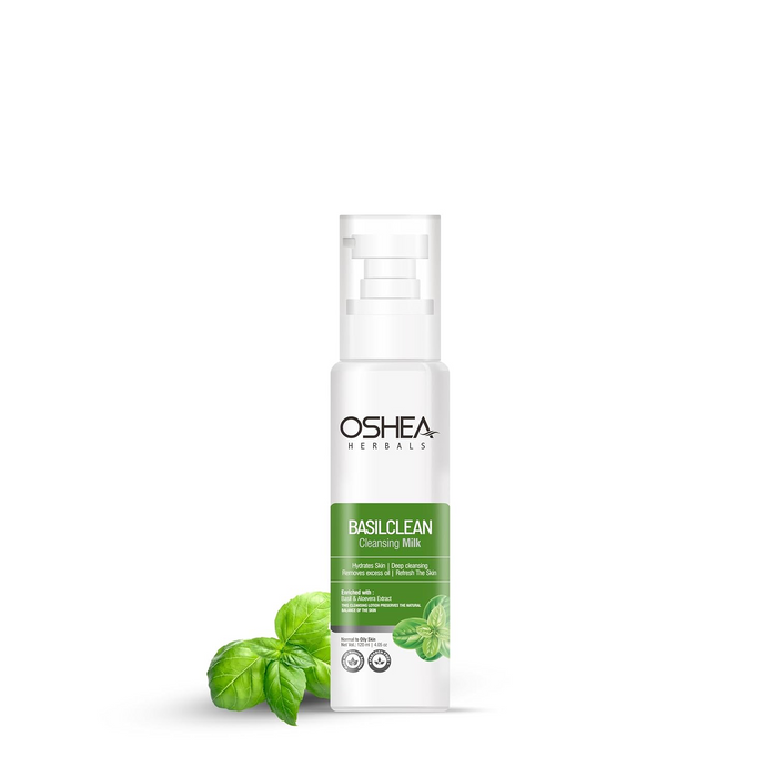 OSHEA  Herbals Basilclean Cleansing Milk for Normal to Oily Skin Type | Removes Excess Oil with Super Hydration & Deep Cleansing | Enriched with Aloevera & Basil Extracts 120 ml