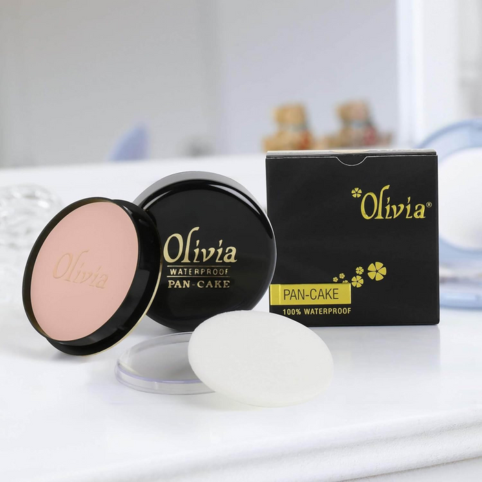 Olivia Pan Cake 100% Waterproof 25g | Full Coverage Makeup Base | Smudge-Proof & Sweat-Resistant | Long-Lasting Velvety Finish | Hides Blemishes | For All Skin Types | Fresh Peach - 23