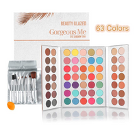 Beauty Glazed Gorgeous Me Eyeshadow Palette Matte Professional 63 Colors Eyeshadow Cosmetic Matte Eyeshadow Cream +Makeup Brushes Set and Powder Blender Sponge, Multicolor