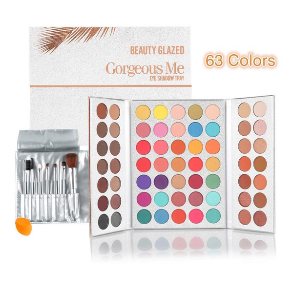 Beauty Glazed Gorgeous Me Eyeshadow Palette Matte Professional 63 Colors Eyeshadow Cosmetic Matte Eyeshadow Cream +Makeup Brushes Set and Powder Blender Sponge, Multicolor