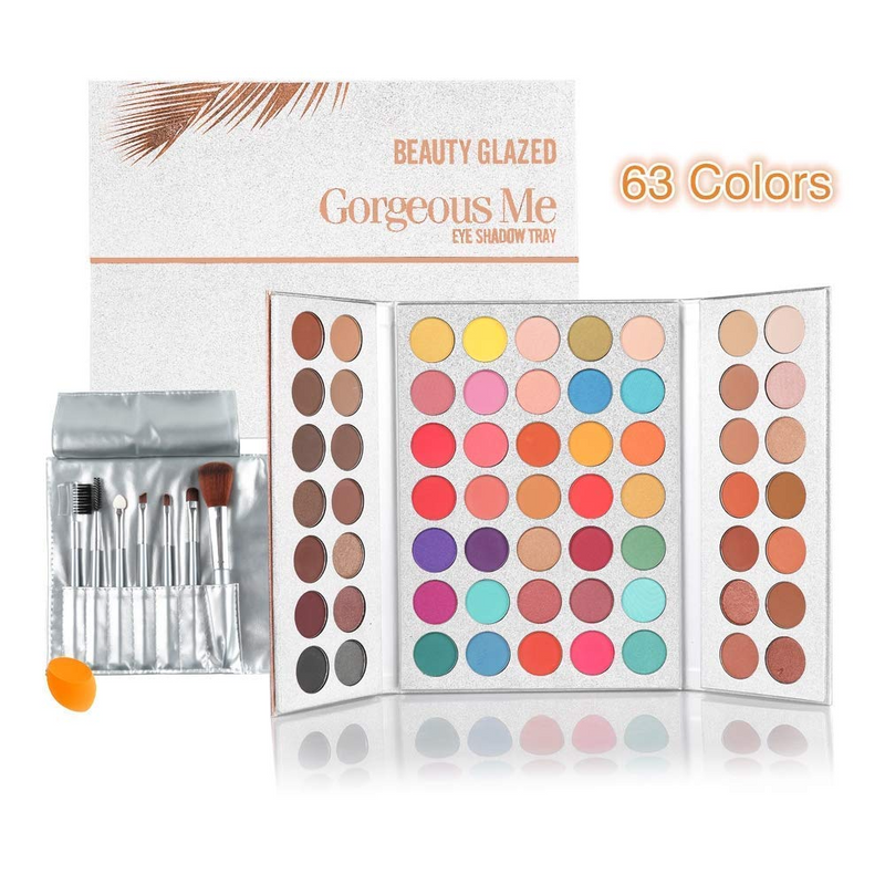 Beauty Glazed Gorgeous Me Eyeshadow Palette Matte Professional 63 Colors Eyeshadow Cosmetic Matte Eyeshadow Cream +Makeup Brushes Set and Powder Blender Sponge, Multicolor