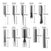 Professional 10-Piece Heat-Resistant Anti-Static Hair Styling Comb Set, Black, Unisex, Adults, All Hair Types, Plastic, For All Ages, Genders, Professionals, Personal Use