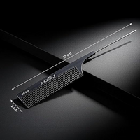 IKONIC CARBON COMB - CC-010 BLACK with Ionic Coating for Static free Styling, comes with an extended tapered steel handle that doubles as a Hair Picker, narrow teeth is ideal for Thin hair type