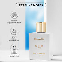 BELLAVITA White Oud Long Lasting Unisex Perfume | Perfume for Man and Woman | Eau De Parfum 100ml | Orange, Patchouli, Musk | Oud, Citrus & Spicy Premium Fragrance