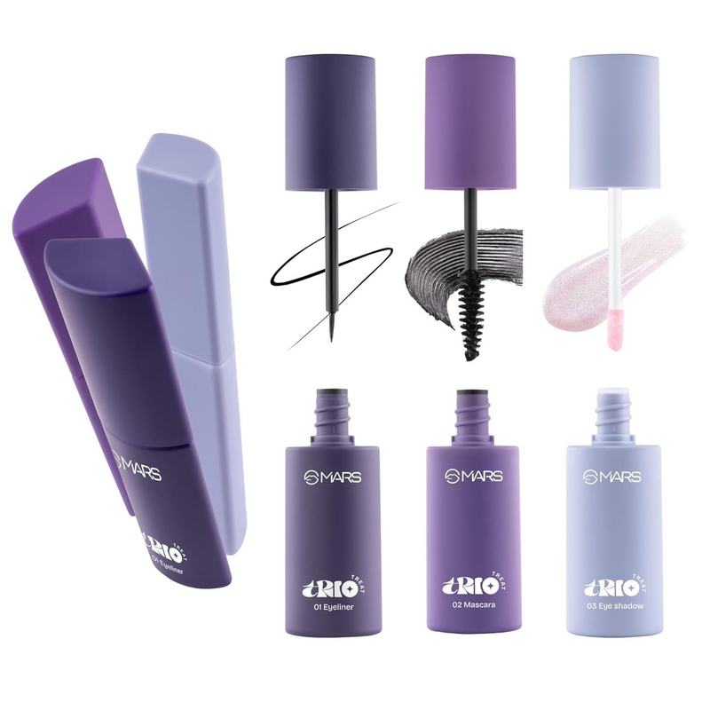 Trio Treat 3-in-1 EYE Beauty Kit with Glossy Liquid Eyeliner, Mascara, Glitter Eyeshadow, Premium Makeup Set