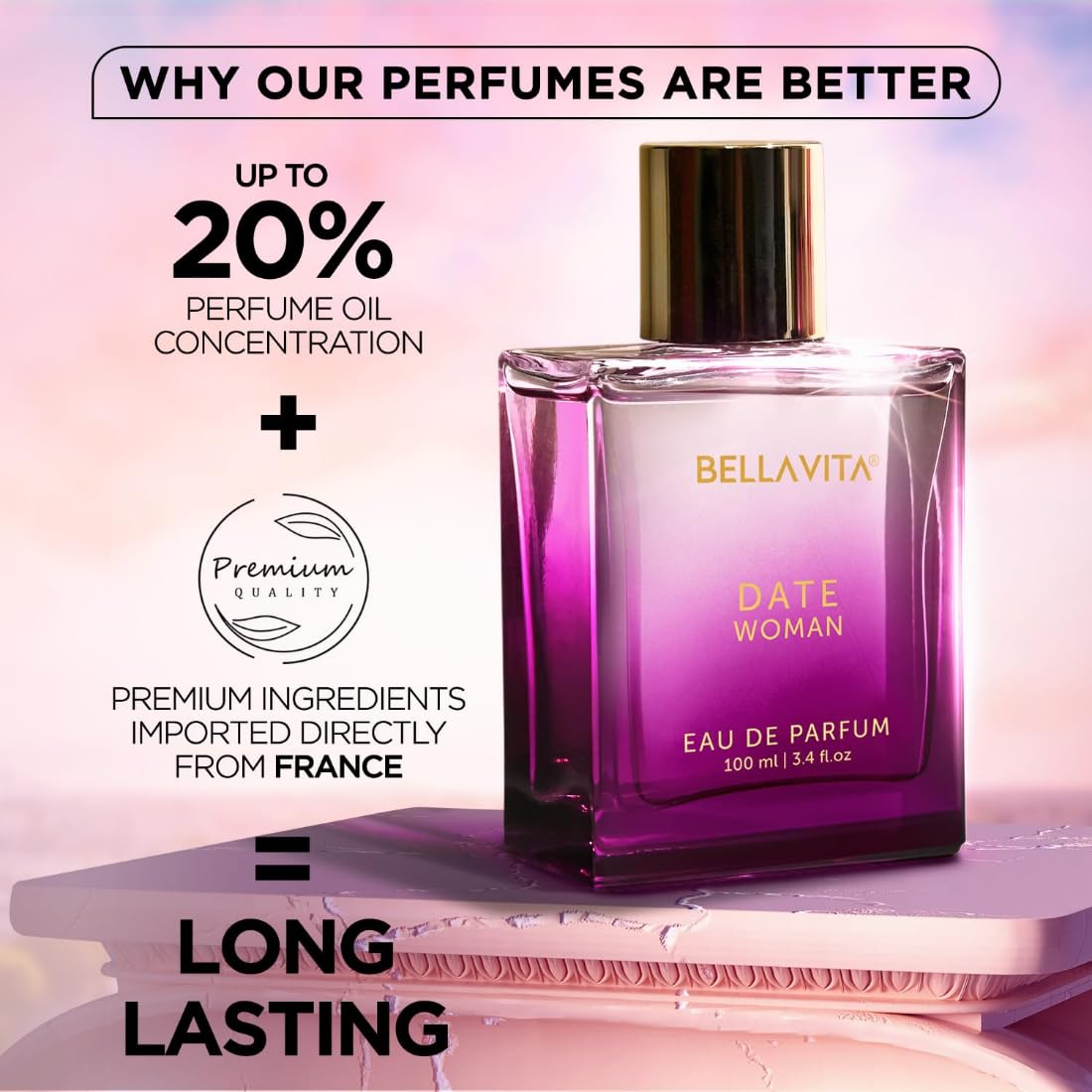 Bella Vita Luxury Date Long Lasting | Perfume for Woman | Gifts for Woman | EDP 100ml | Pink Pepper, Jasmine & Vanilla | Floral, Woody & Fruity Premium Fragrance