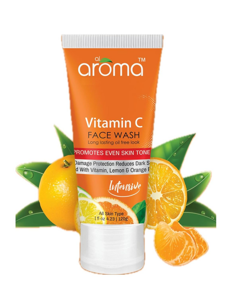 AROMA LEAFS Vitamin C Face Wash, Promotes Even Skin Tone, Reduces Dark Spots, With Lemon & Orange Extracts, 120g