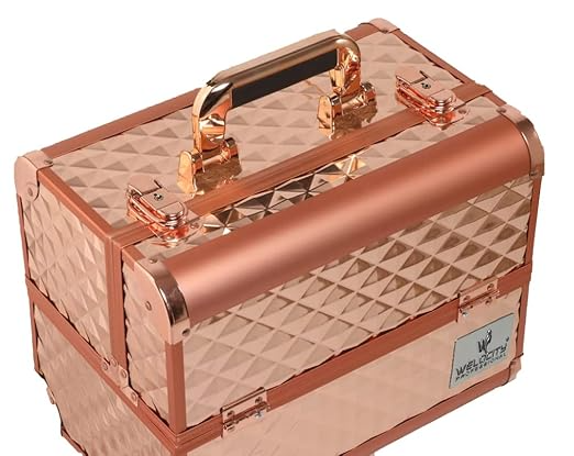 WELOCITY PROFESSIONAL Large Makeup Train Case with Shoulder Strap Cosmetic Vanity Box