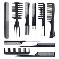 Professional 10-Piece Heat-Resistant Anti-Static Hair Styling Comb Set, Black, Unisex, Adults, All Hair Types, Plastic, For All Ages, Genders, Professionals, Personal Use