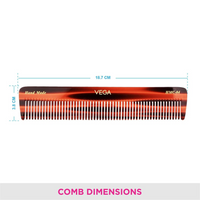 Vega Handcrafted Graduated Dressing Comb for Men & Women, Detangling, Daily Grooming | Made from Cellulose Acetate Non-petroleum Based Material from Plant, (India's No.1* Hair Comb Brand, HMC-04)