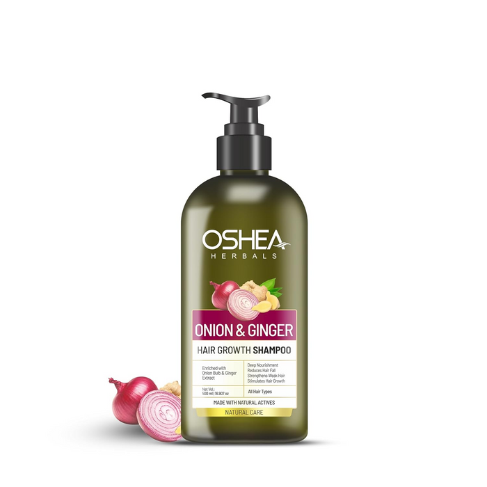 Oshea Herbals Natural Hair Growth Shampoo for Men & Women | Deep Nourishment, Promotes Hair Growth with Controlled Hairfall | Enriched with Onion Bulb & Ginger Extract - 500 ml