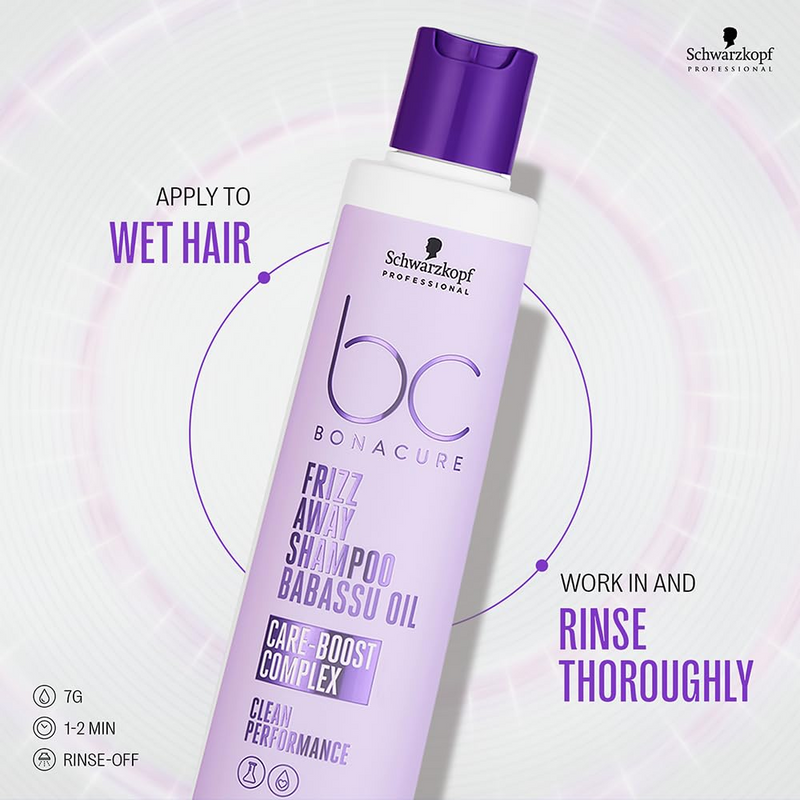 Schwarzkopf Professional Bonacure Frizz Away Shampoo For Men & Women | Anti-Frizz & Smoothing Formula with Babassu Oil | Tames Unruly Hair & Enhances Shine (250ml)