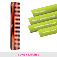 Vega Handcrafted Graduated Dressing Comb for Men & Women, Detangling, Daily Grooming | Made from Cellulose Acetate Non-petroleum Based Material from Plant, (India's No.1* Hair Comb Brand, HMC-04)