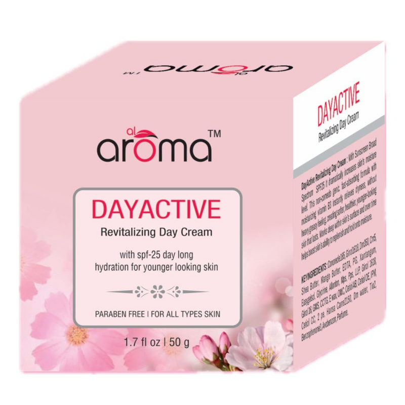 AROMA Day Active Revitalizing Day Cream With SPF 25 | Lightweight and Non-Greasy | Reduces Dark Spots & Protects Ageing | Nourishes and Moisturizes Skin | 50GM