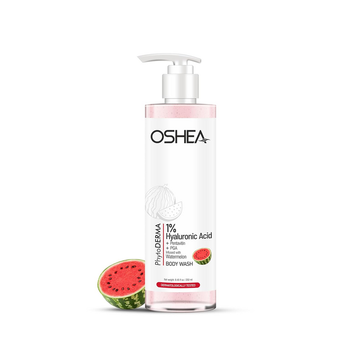 Oshea PhytoDERMA 1% Hyaluronic Acid with Pentavitin & PGA Watermelon Extract Bodywash Shower Gel (250ml) | Deep Hydration, Exfoliates & Smoothens Dry Skin | Suits All Type of Skin | For Women & Men