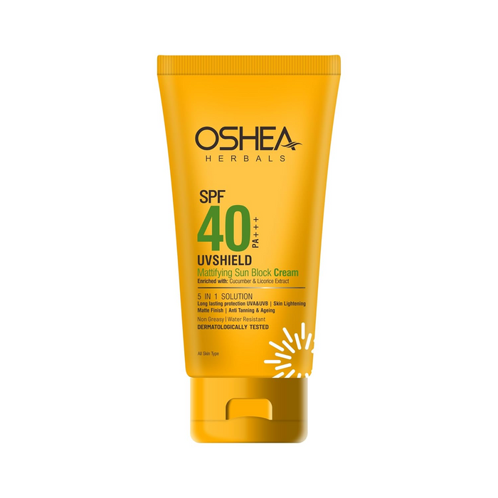 Oshea Herbals SPF 40 PA +++ UVshield Mattifying Non Greasy & Water Resistant Sunscreen for All Skin Types | Protection from UVA & UVB, Removes Tanning & Ageing | Enriched with Cucumber Extract 120g