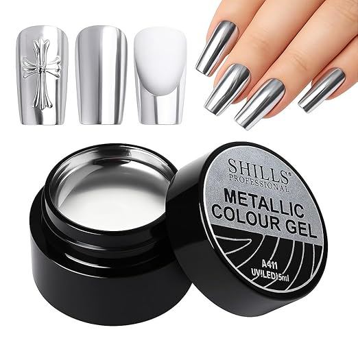 SHILLS PROFESSIONAL Metallic Nail Colour Gel Polish | Chrome UV/LED Gel | Long-Lasting Nail Art Paint 5ml