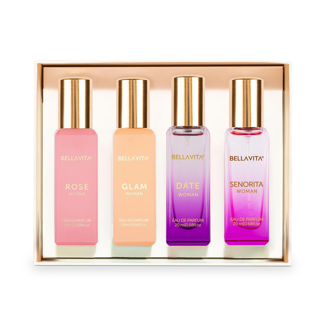 Bella Vita Luxury | Perfume Gift Set for Women | Perfume for Woman | Gifts for Woman | Long Lasting EDP 4x20ml | Floral & Fruity Fragrance | Date, Senorita, Glam, Rose