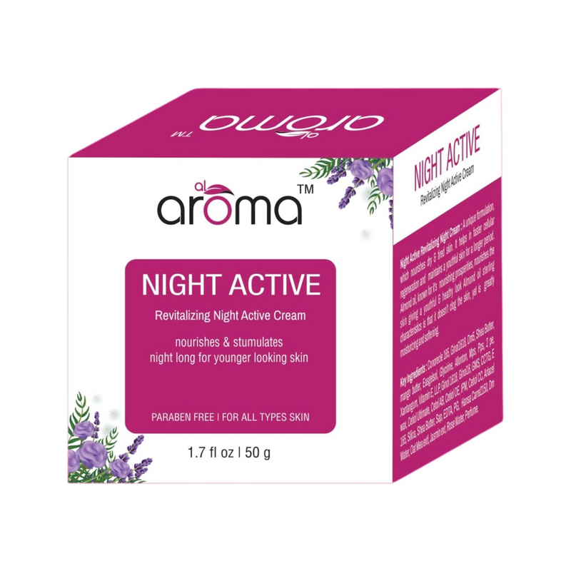 aroma Night Active Revitalizing Night Cream 50GM | Overnight Repair, Anti-Aging & Hydration | Smoothens Fine Lines, Brightens Skin Tone | With Shea Butter, Vitamin C, Vitamin E & Niacinamide