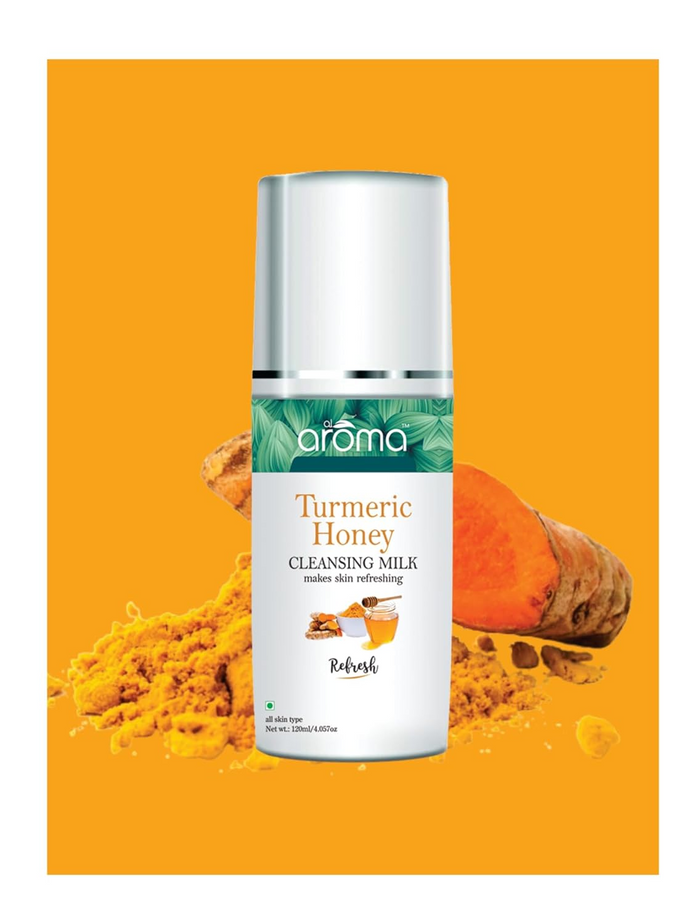 aroma Leafs Turmeric Honey Cleansing Milk, Enriched with Vitamin E & Olive Oil, Refreshing Effect, All Skin Types, 120ML
