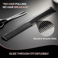 IKONIC CARBON COMB - CC-004 BLACK with Ionic Coating for Static free Styling, evenly spread out teeth and a straight top hold for easy switches between thin and thick sections of hair